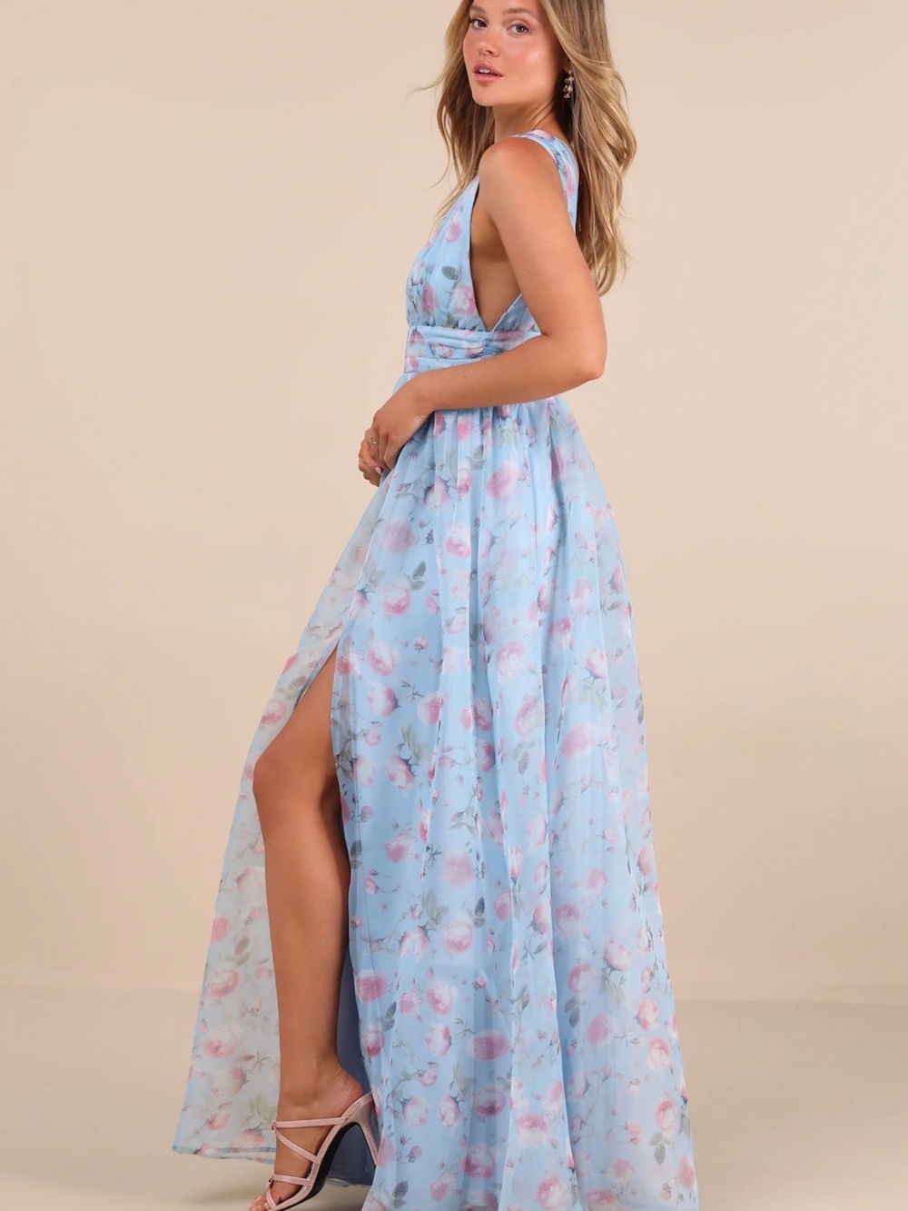 Lulu's Light Blue Floral Maxi Dress with Pink Accents - Picture 3 of 4